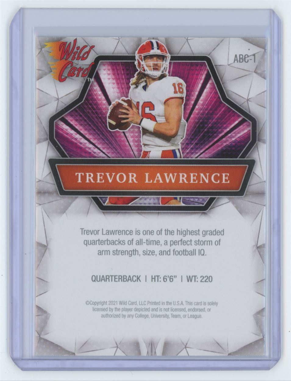 2021 Wild Card Trevor Lawrence Rookie Football Card #ABC-1