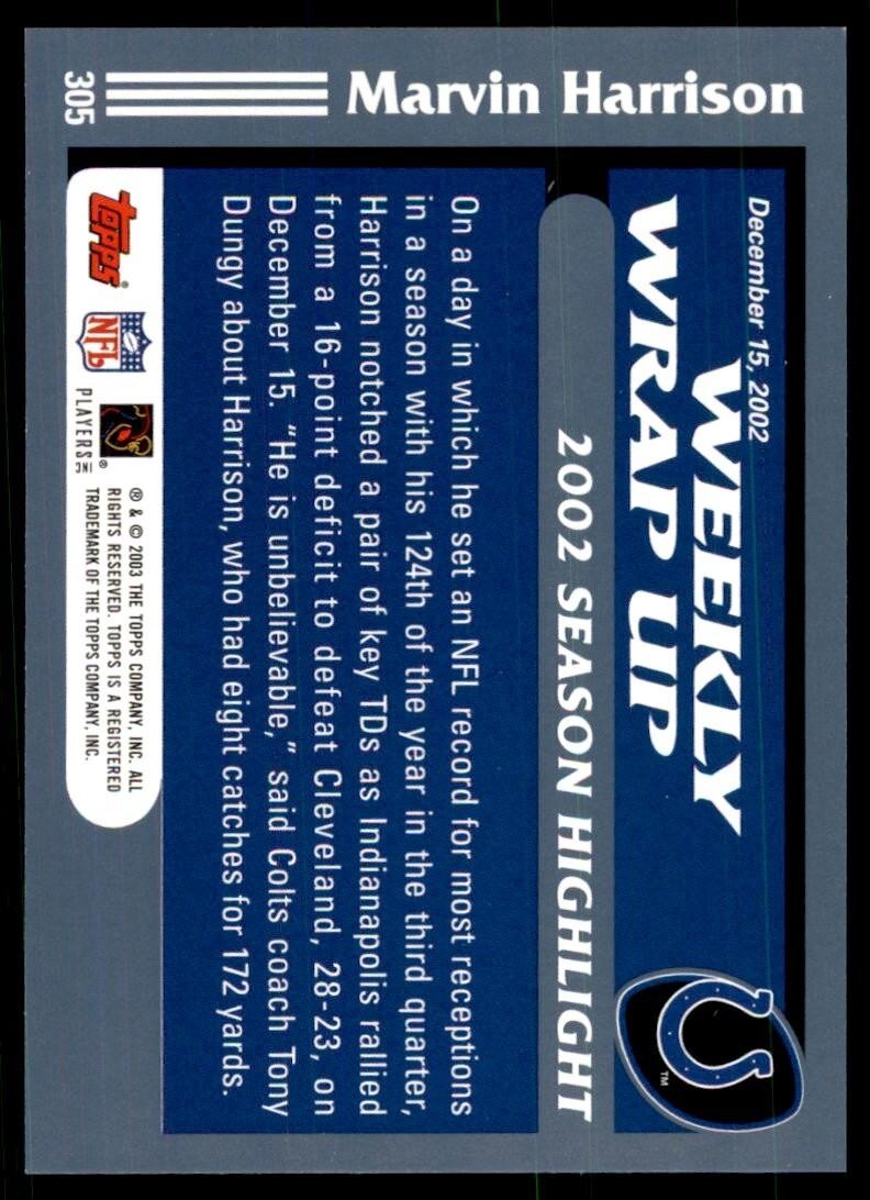 2003 TOPPS MARVIN HARRISON INDIANAPOLIS COLTS #305