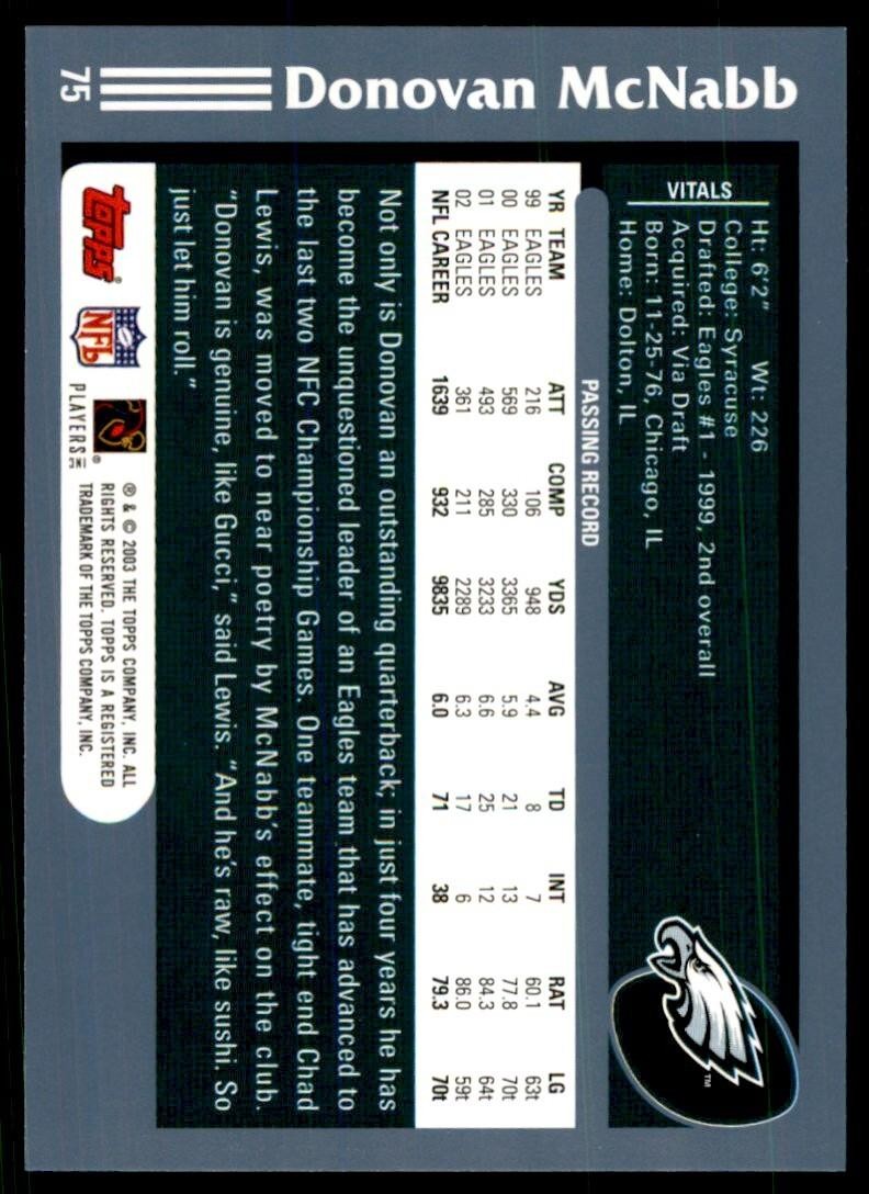 2003 TOPPS DONOVAN MCNABB PHILADELPHIA EAGLES #75
