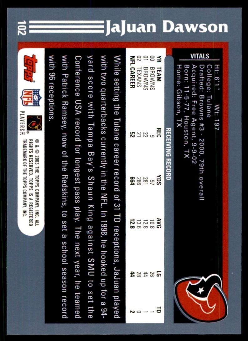 2003 TOPPS JAJUAN DAWSON HOUSTON TEXANS #102