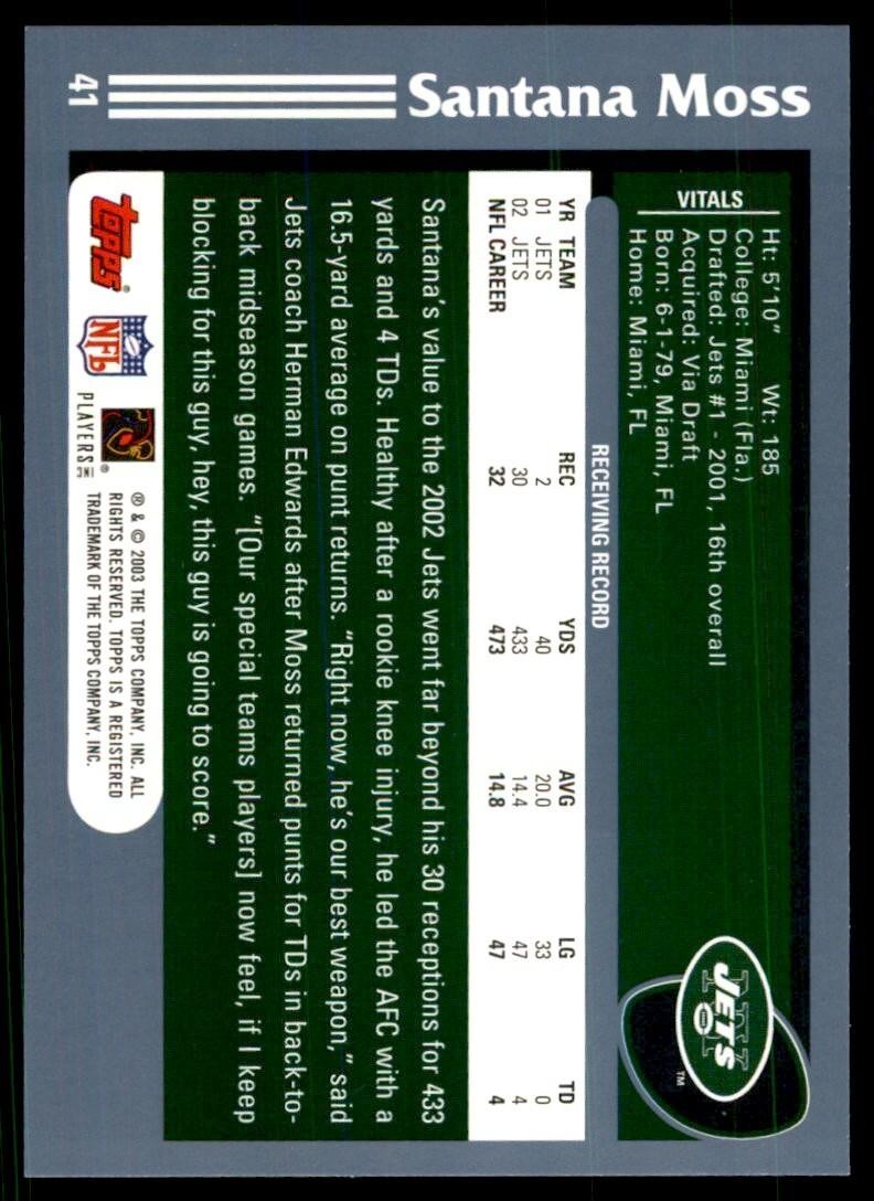 2003 Topps Santana Moss New York Jets #41