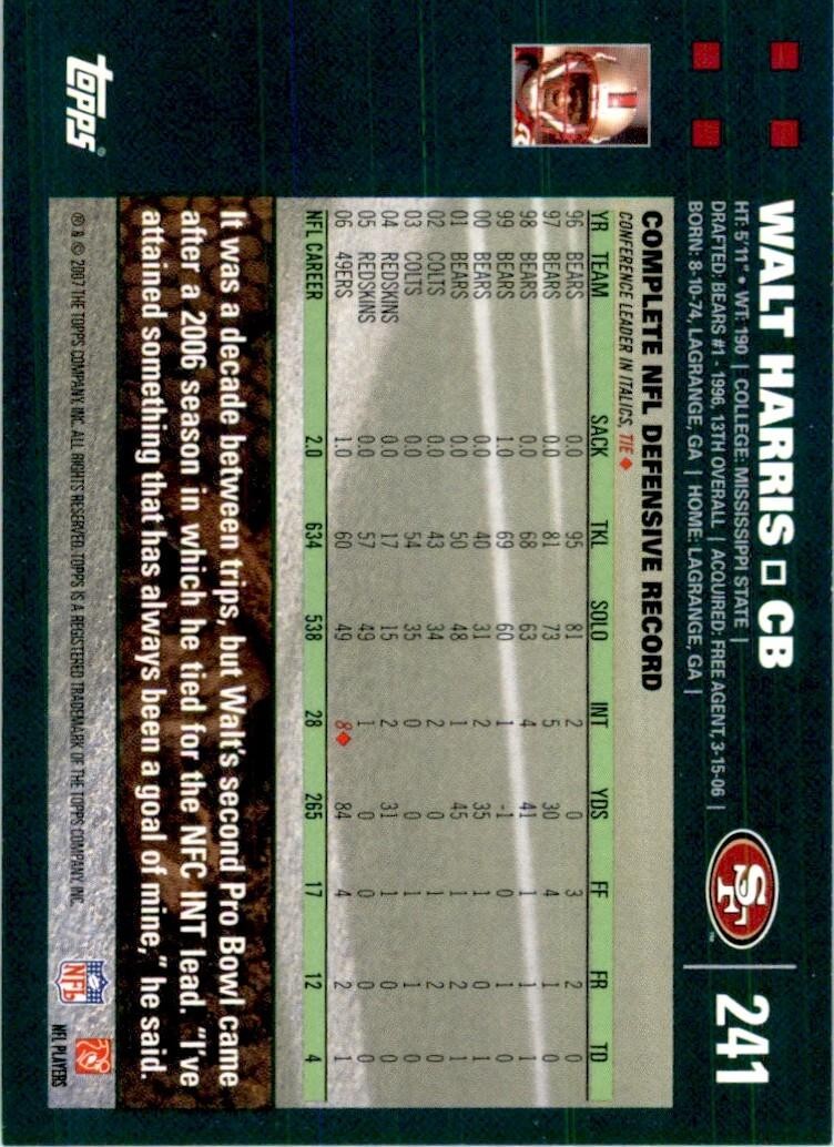 2007 Topps Walt Harris San Francisco 49ers #241