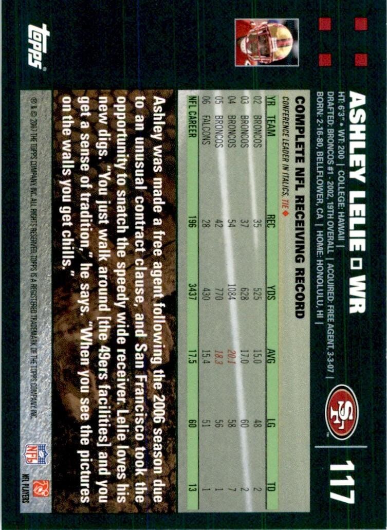 2007 Topps Ashley Lelie San Francisco 49ers #117
