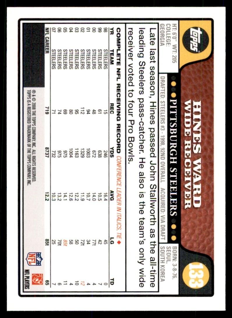 2008 TOPPS HINES WARD PITTSBURGH STEELERS #133
