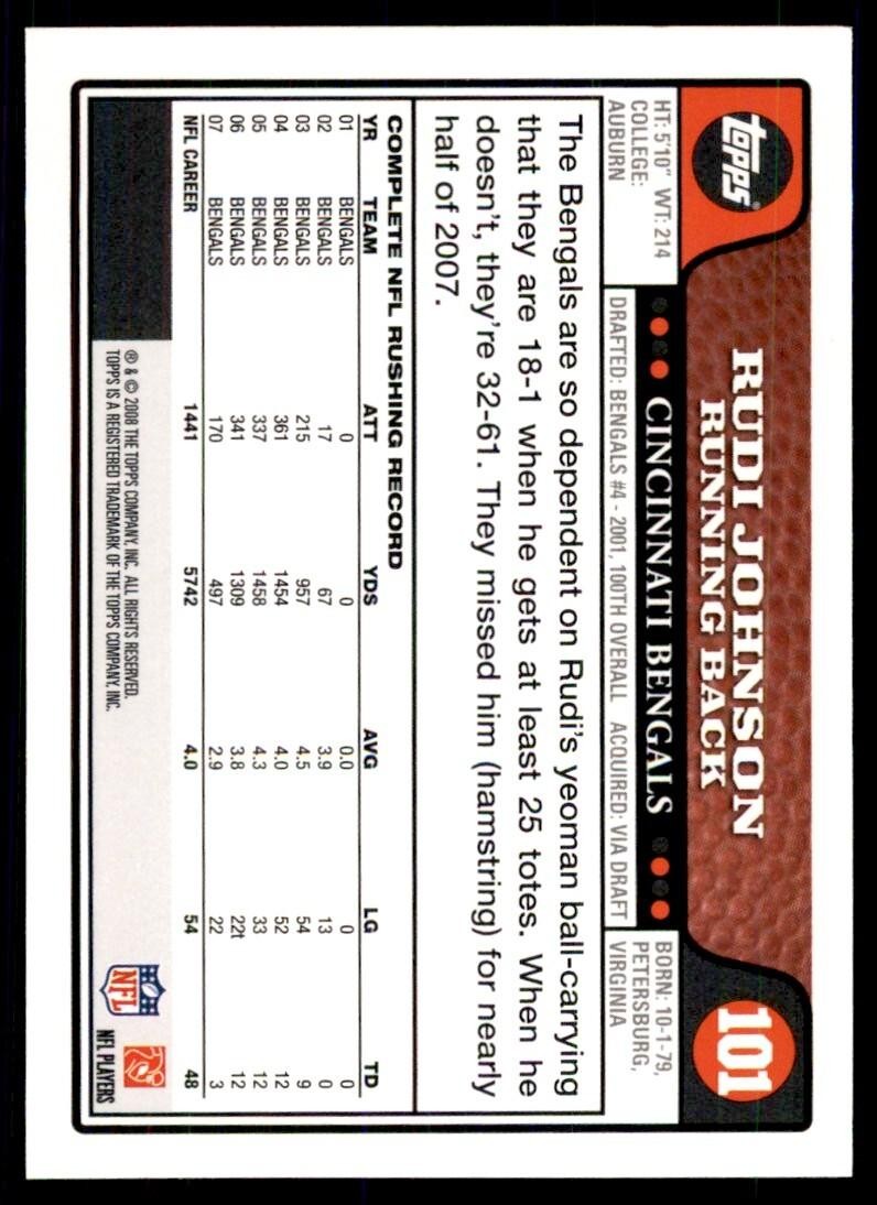 2008 TOPPS RUDI JOHNSON CINCINNATI BENGALS #101