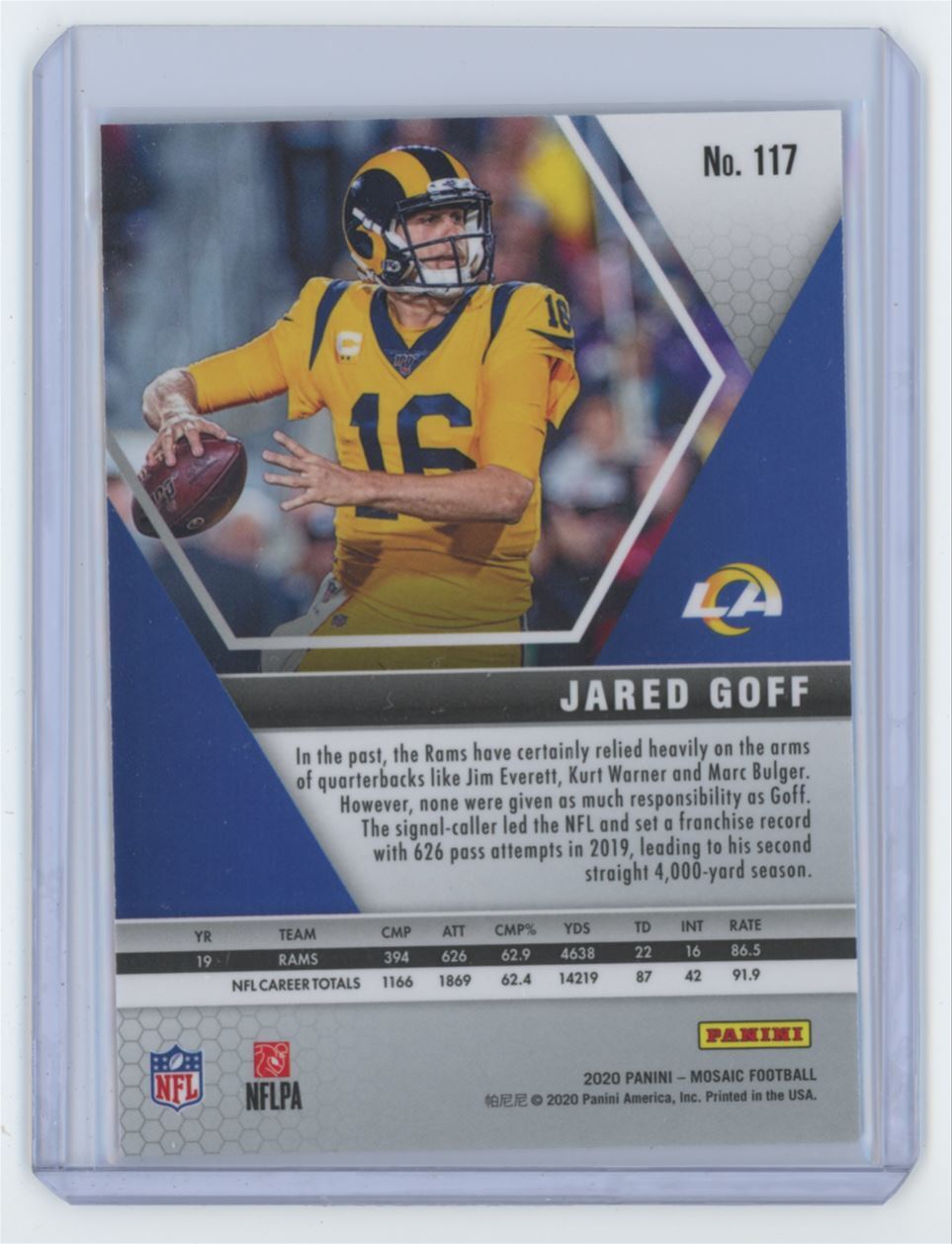2020 Panini Mosaic Jared Goff Football Card #117