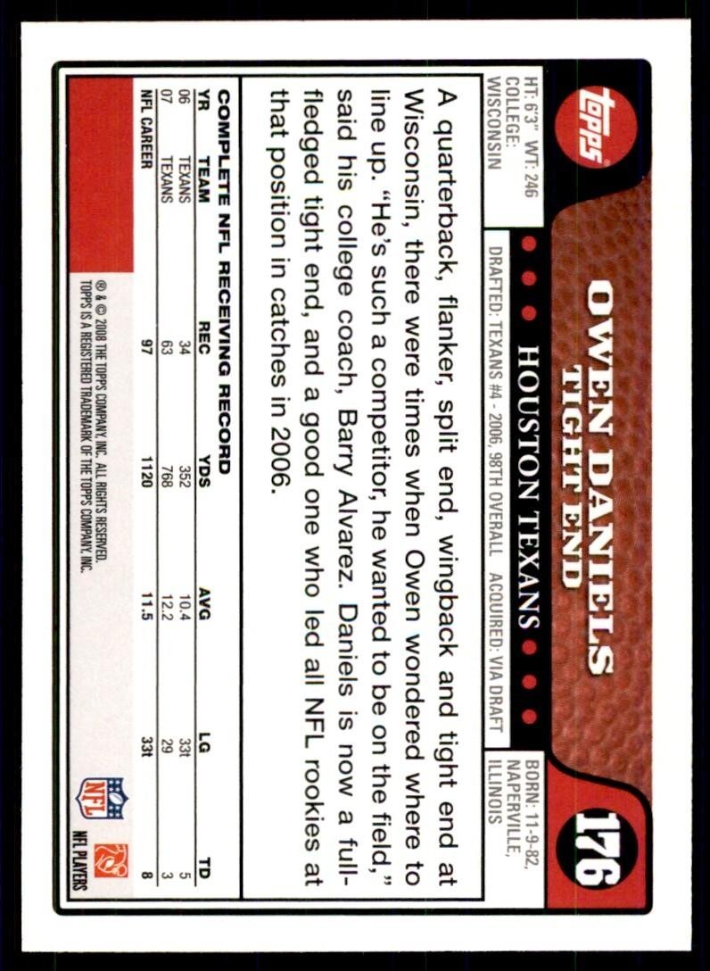2008 TOPPS OWEN DANIELS HOUSTON TEXANS #176