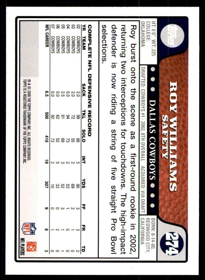 2008 TOPPS ROY WILLIAMS DALLAS COWBOYS #274