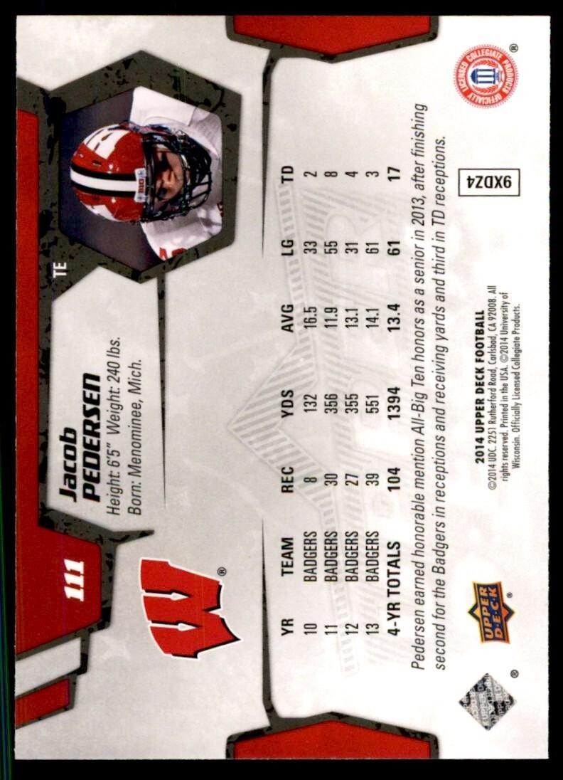 2014 Upper Deck. Jacob Pedersen D Football Cards #111