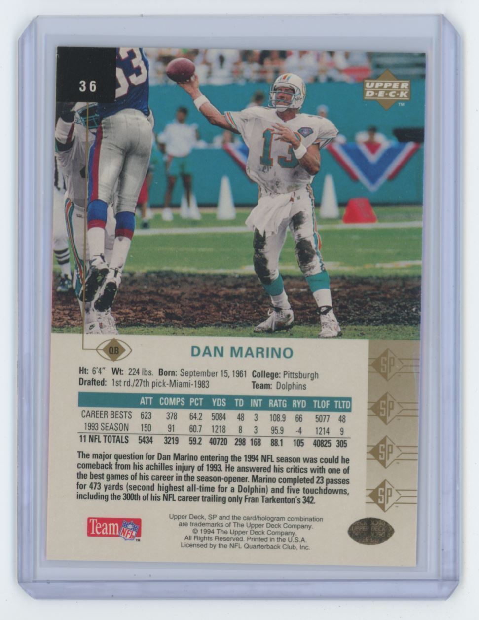 1994 SP Dan Marino Football Card #36