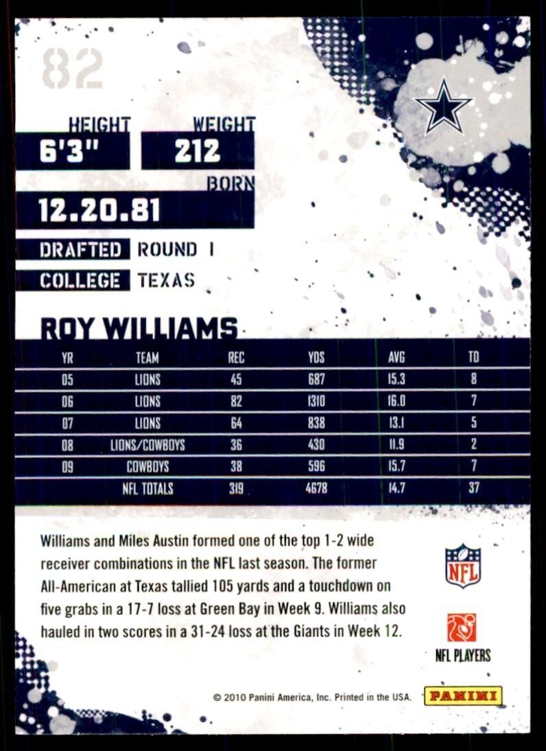 2010 SCORE ROY WILLIAMS DALLAS COWBOYS #82