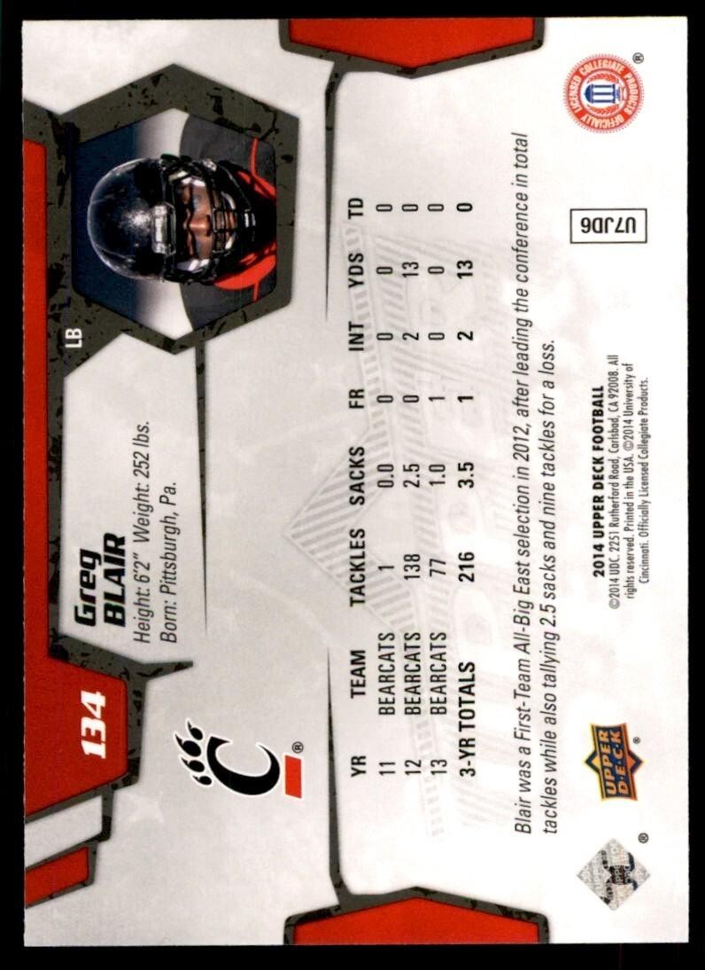 2014 Upper Deck. Greg Blair Football Cards #134