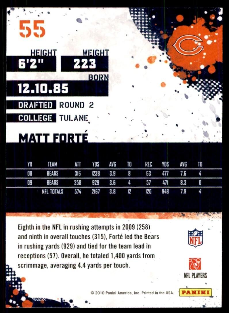 2010 Score Matt Forte Chicago Bears #55