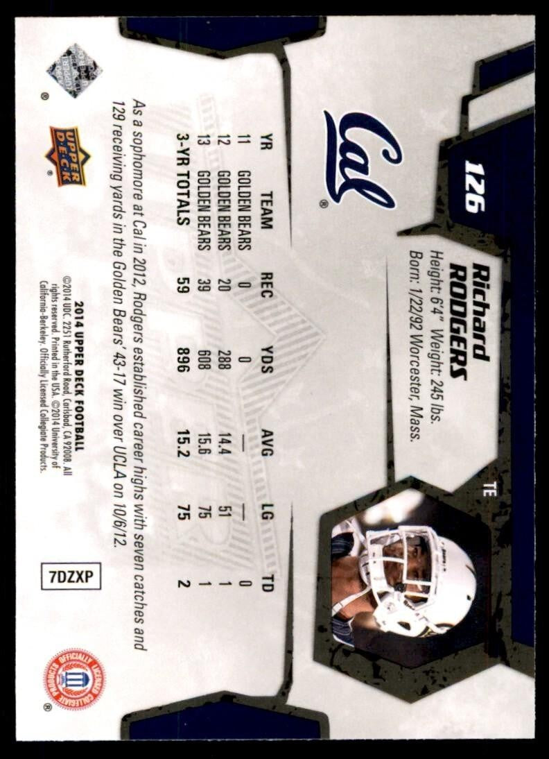 2014 Upper Deck. Richard Rodgers C Football Cards #126
