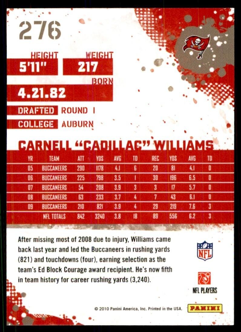 2010 SCORE CARNELL WILLIAMS TAMPA BAY BUCCANEERS #276