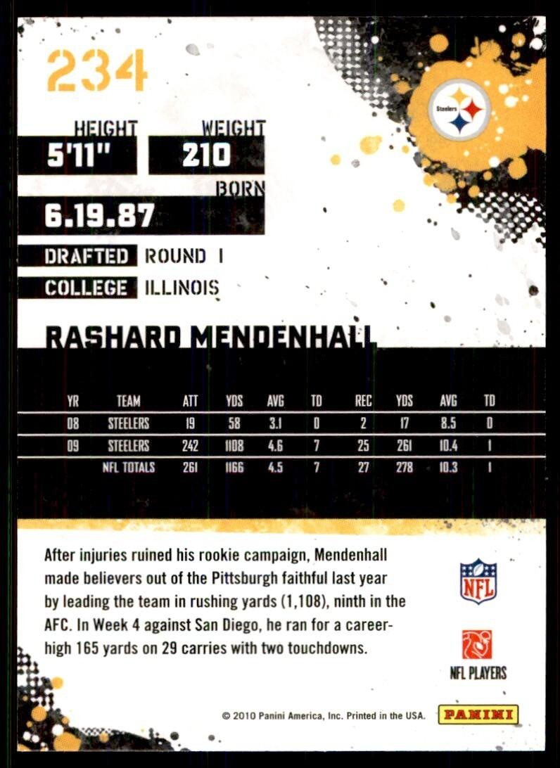 2010 SCORE RASHARD MENDENHALL PITTSBURGH STEELERS #234