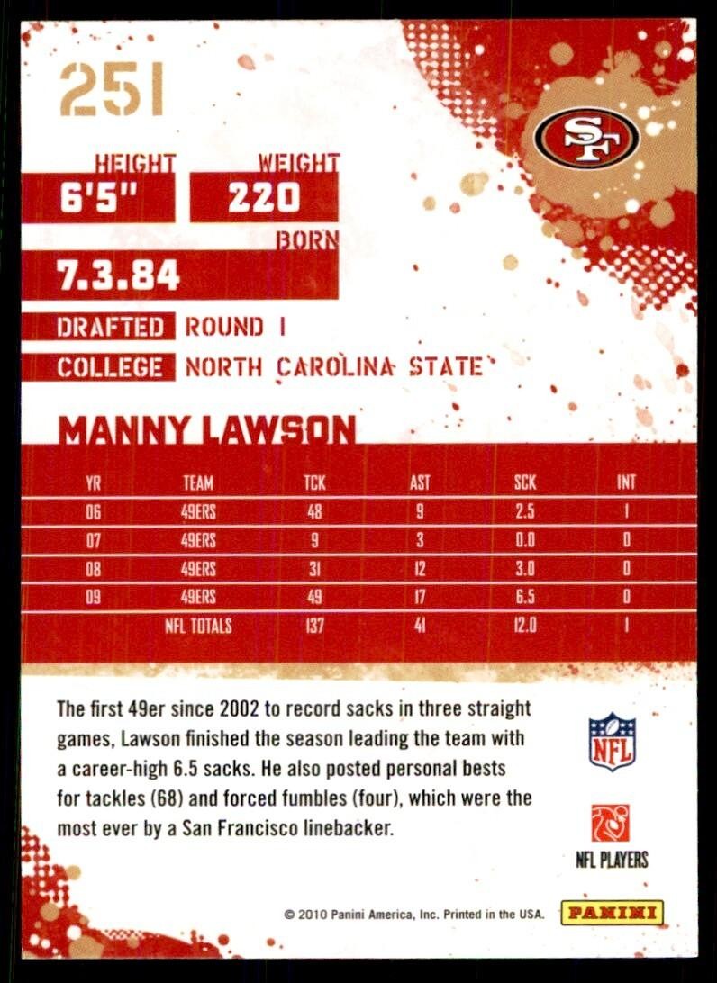 2010 SCORE MANNY LAWSON SAN FRANCISCO 49ERS #251