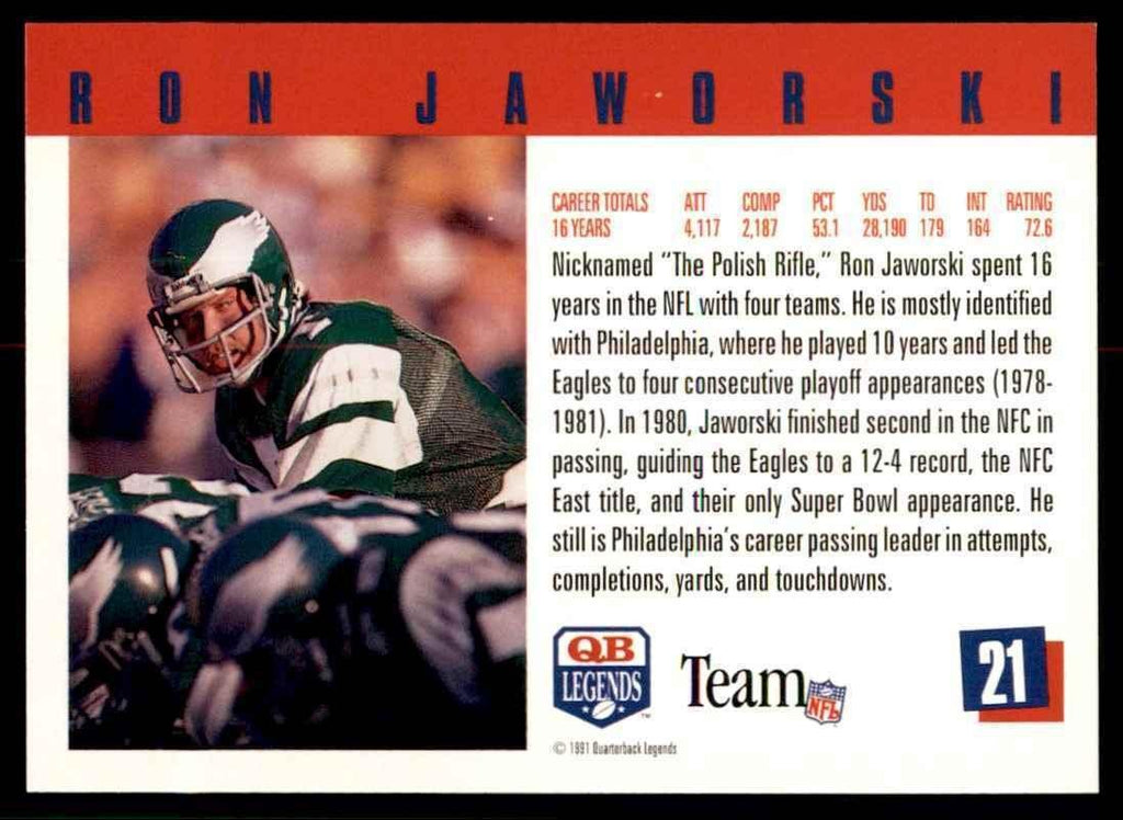 1991 Quarterback Legends Ron Jaworski Football Cards #21