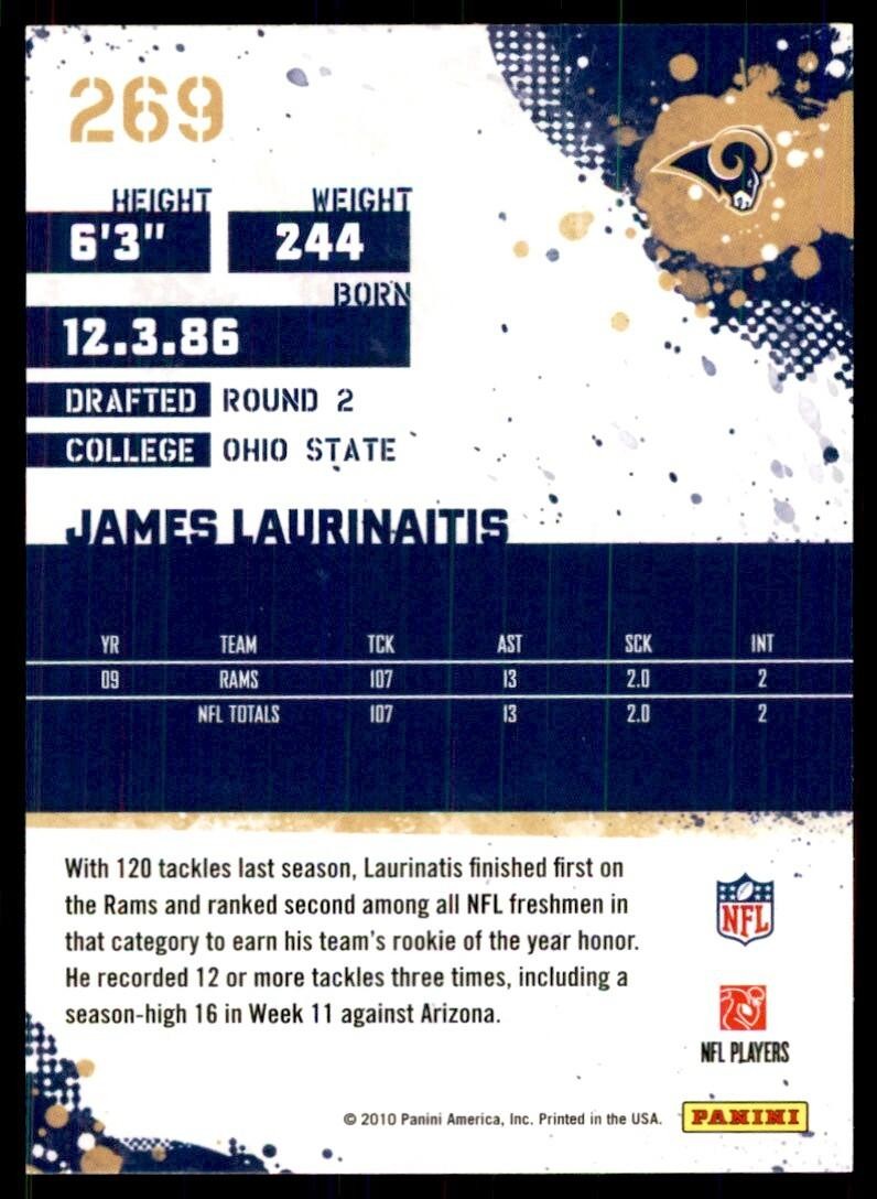 2010 SCORE JAMES LAURINAITIS ST. LOUIS RAMS #269
