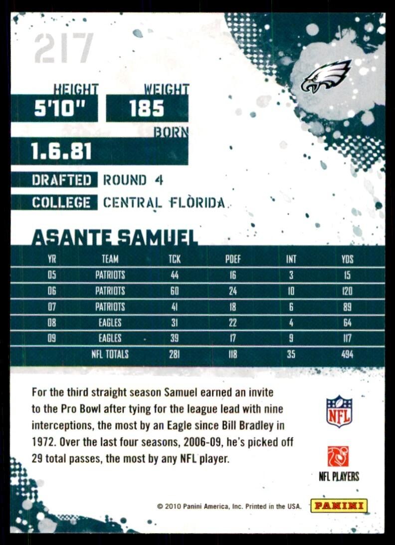 2010 Score Asante Samuel Philadelphia Eagles #217