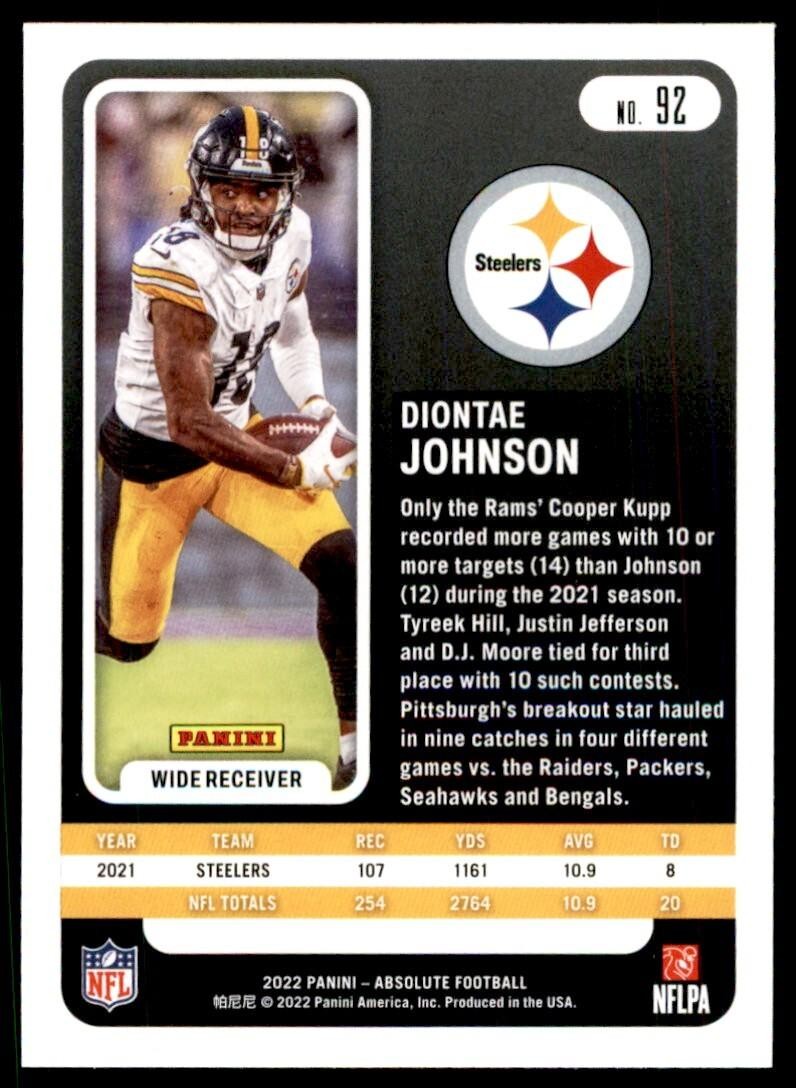 2022 PANINI ABSOLUTE DIONTAE JOHNSON* STEELERS #92.
