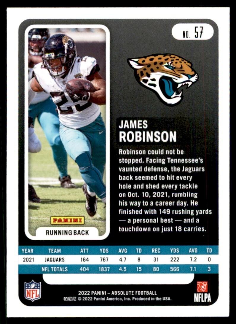 2022 PANINI ABSOLUTE JAMES ROBINSON. JACKSONVILLE JAGUARS #57