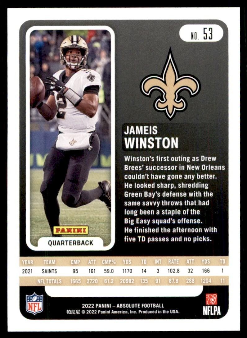 2022 PANINI ABSOLUTE JAMEIS WINSTON NEW ORLEANS SAINTS #53
