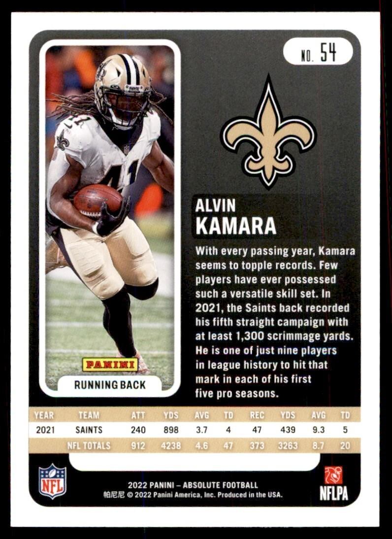 2022 PANINI ABSOLUTE. ALVIN KAMARA* NEW ORLEANS SAINTS #54
