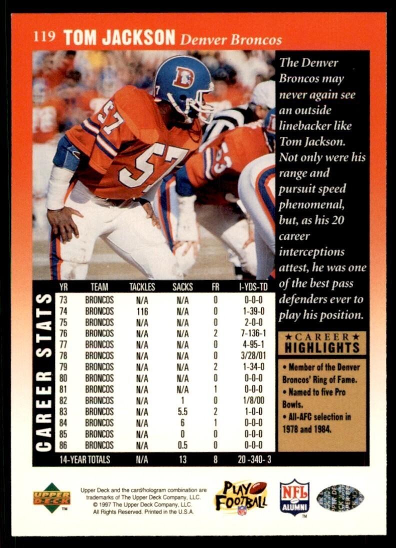 1997 Upper Deck Legends Tom Jackson Football Cards #119