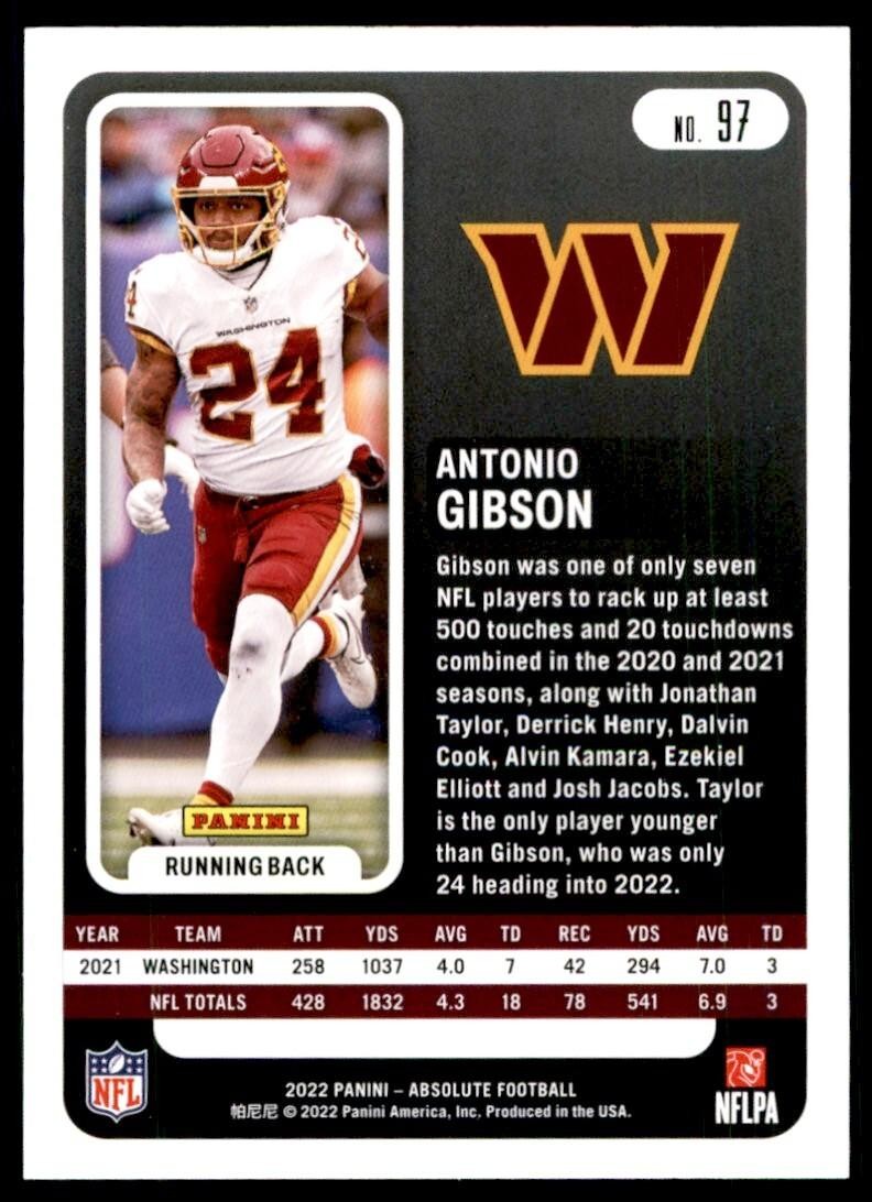 2022 PANINI ABSOLUTE! ANTONIO GIBSON WASHINGTON FOOTBALL TEAM #97