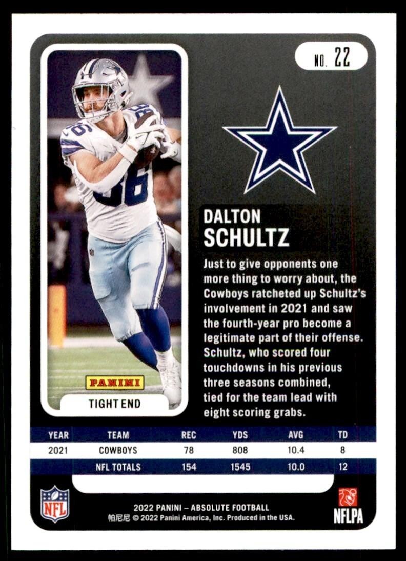 2022 PANINI ABSOLUTE! DALTON SCHULTZ* DALLAS COWBOYS #22