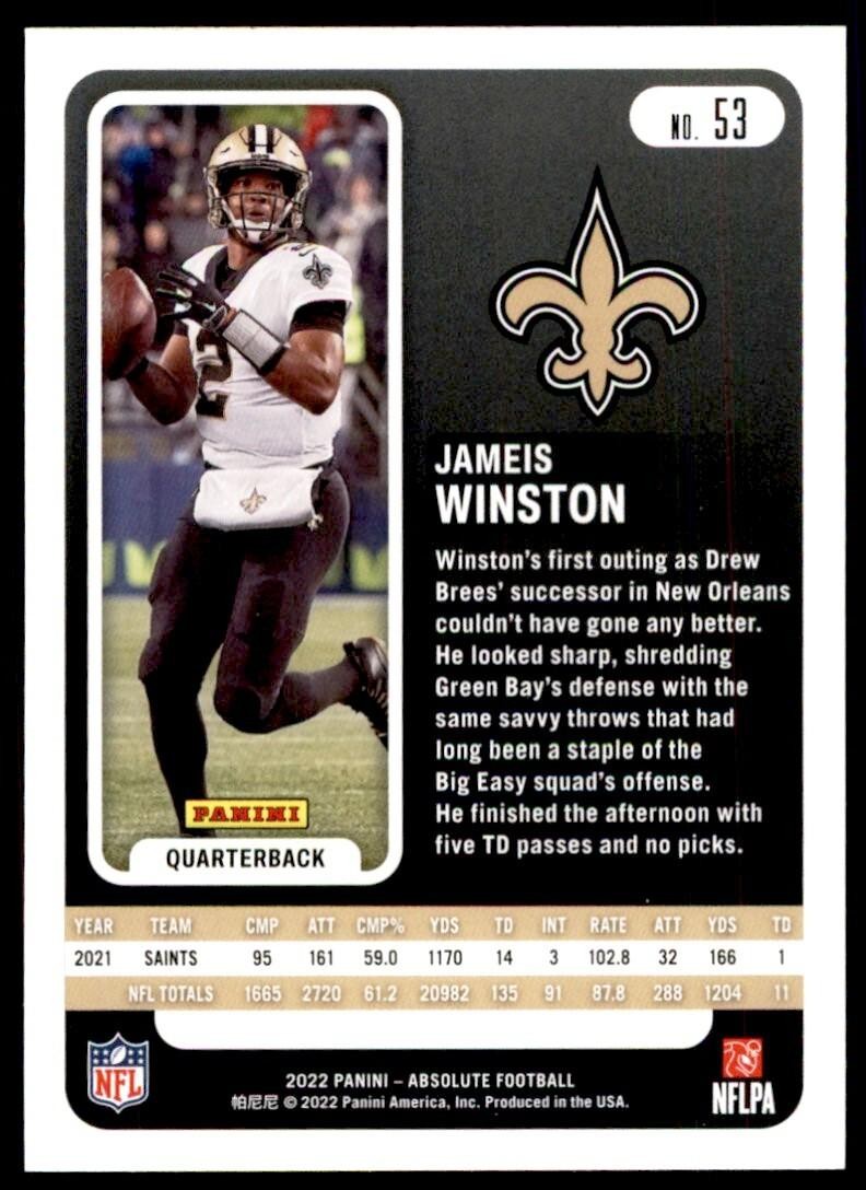 2022 PANINI ABSOLUTE! JAMEIS WINSTON NEW ORLEANS SAINTS #53