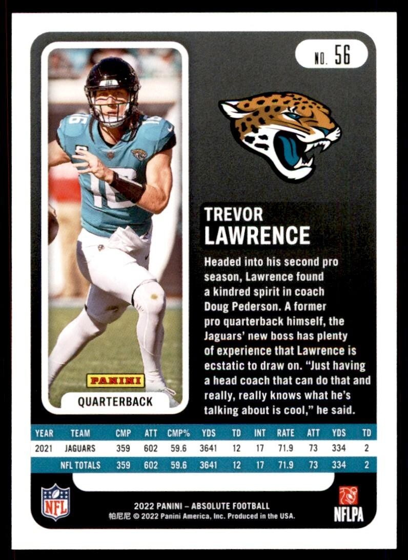 2022 PANINI ABSOLUTE! TREVOR LAWRENCE* JACKSONVILLE JAGUARS #56