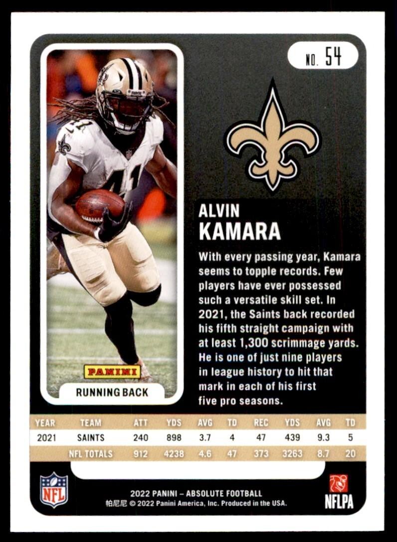 2022 PANINI ABSOLUTE ALVIN KAMARA NEW ORLEANS SAINTS #54