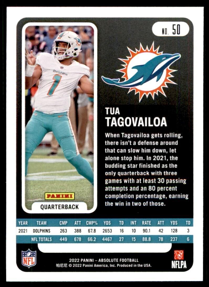 2022 PANINI ABSOLUTE: TUA TAGOVAILOA MIAMI DOLPHINS #50