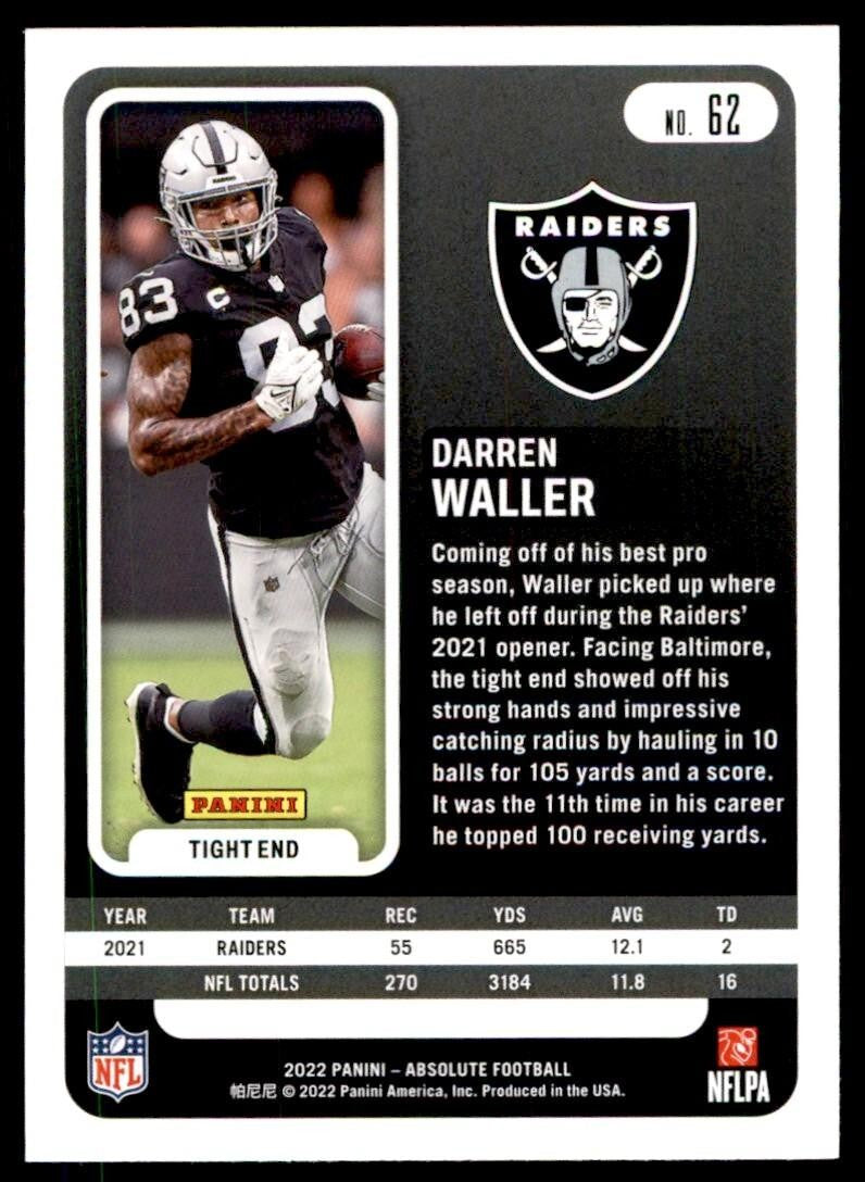2022 PANINI ABSOLUTE: DARREN WALLER LAS VEGAS RAIDERS #62.