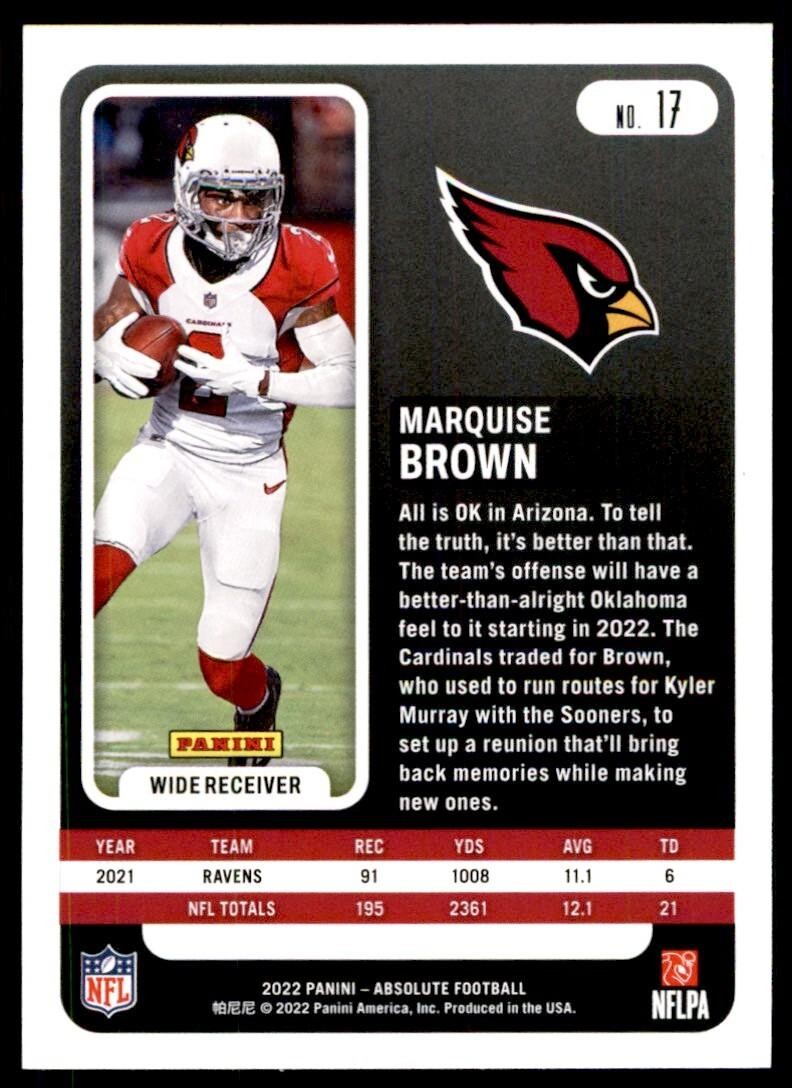 2022 PANINI ABSOLUTE: MARQUISE BROWN CARDINALS #17