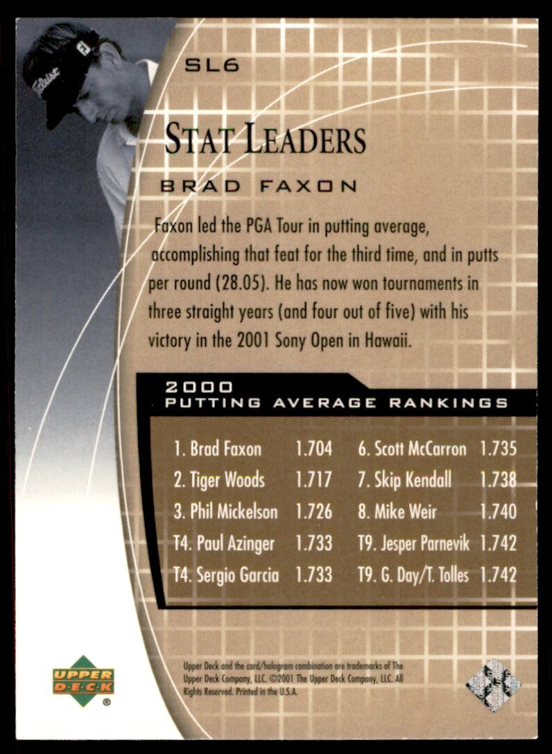 2001 Upper Deck Brad Faxon Golf Card #SL6