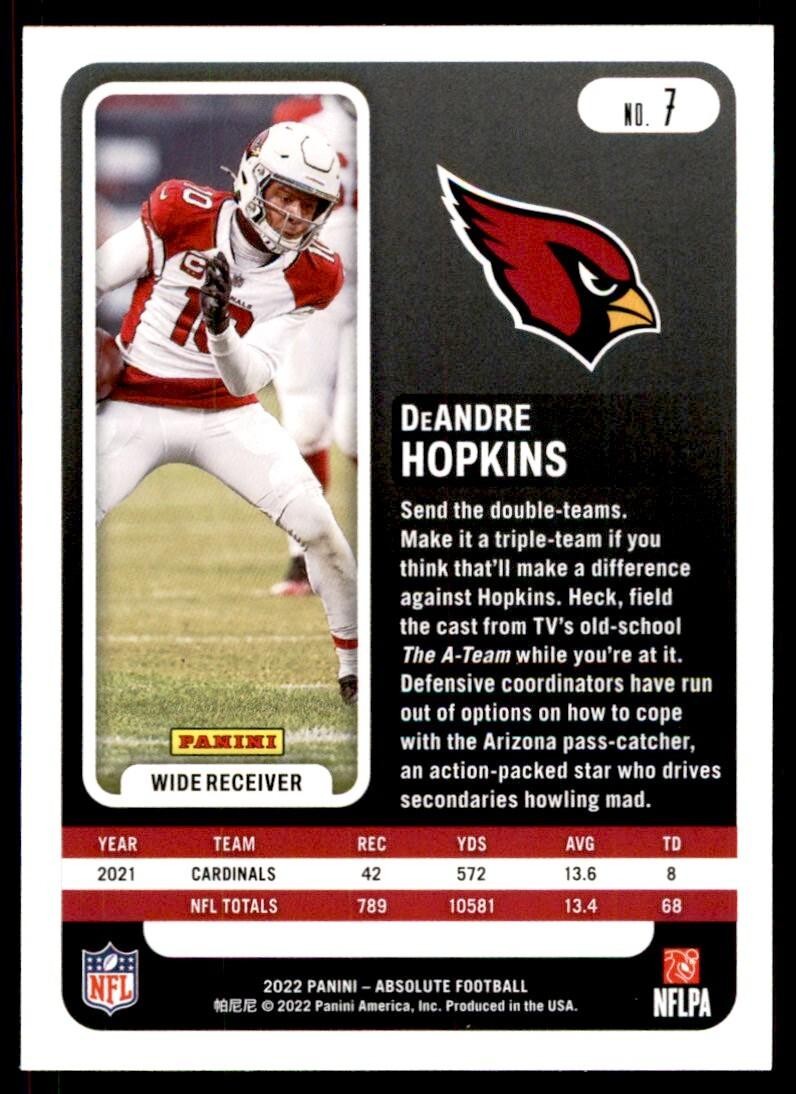 2022 PANINI ABSOLUTE\ DEANDRE HOPKINS ARIZONA CARDINALS #7.