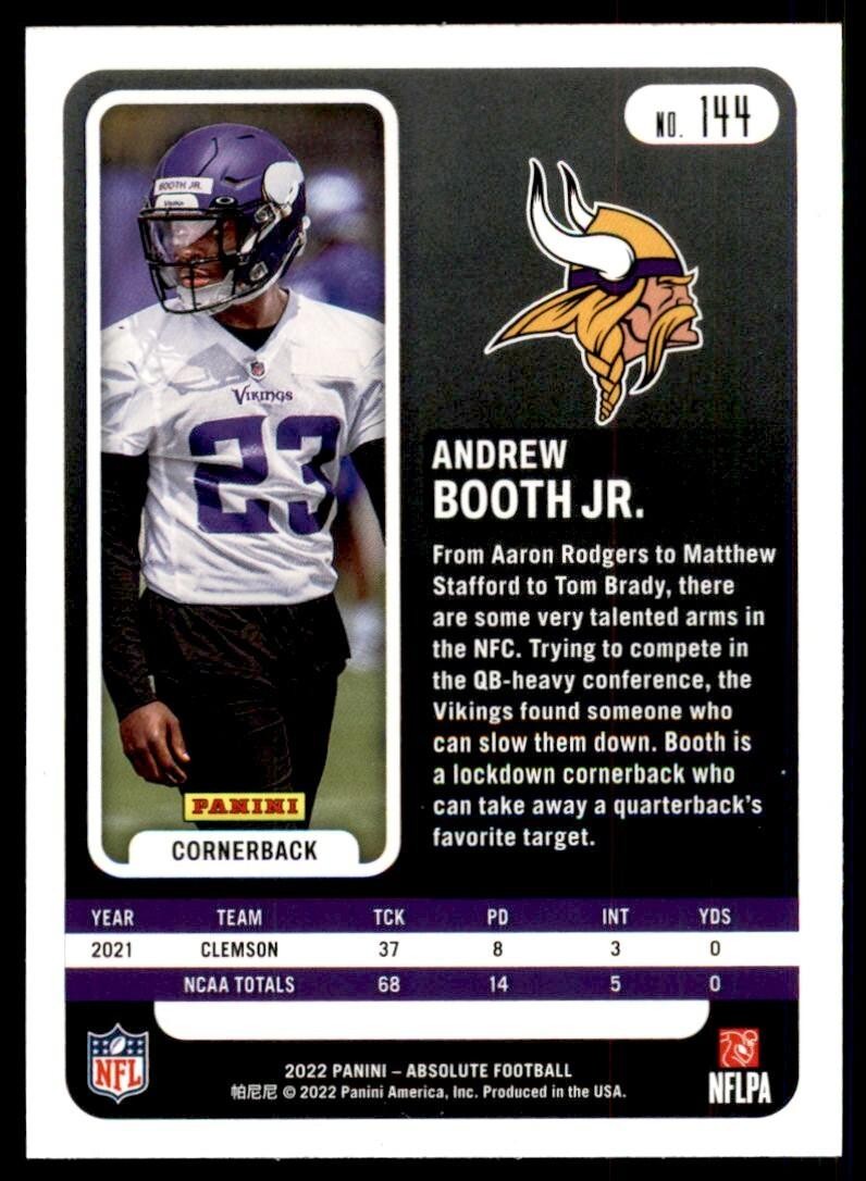 2022 Panini Absolute Andrew Booth Jr. Rookie Vikings #144