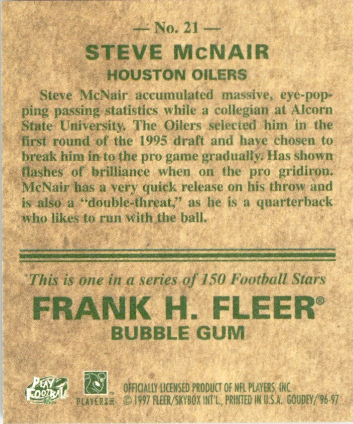 1997 Fleer Goudey Steve McNair Football Card Houston Oilers #21