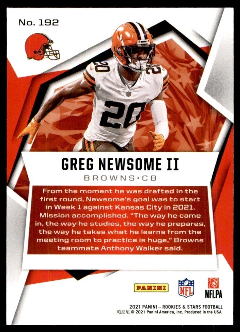2021 PANINI ROOKIES & STARS GREG NEWSOME II ROOKIE CLEVELAND BROWNS #192