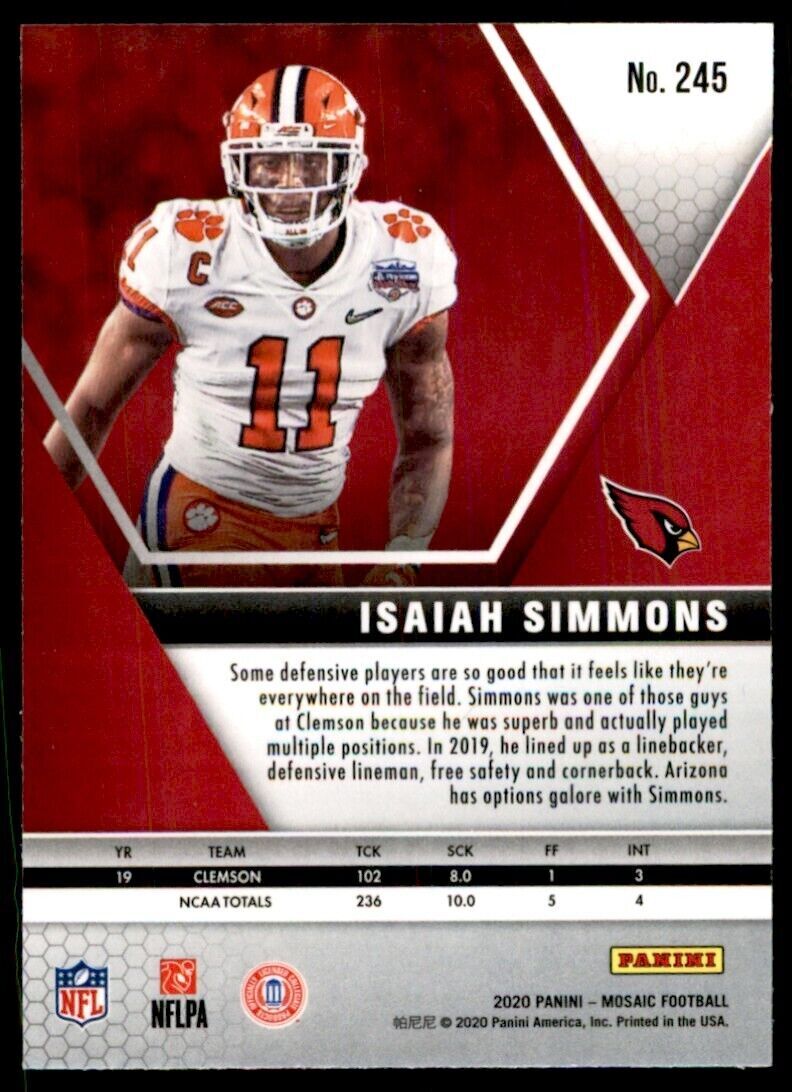 2020 PANINI MOSAIC ISAIAH SIMMONS ARIZONA CARDINALS #245