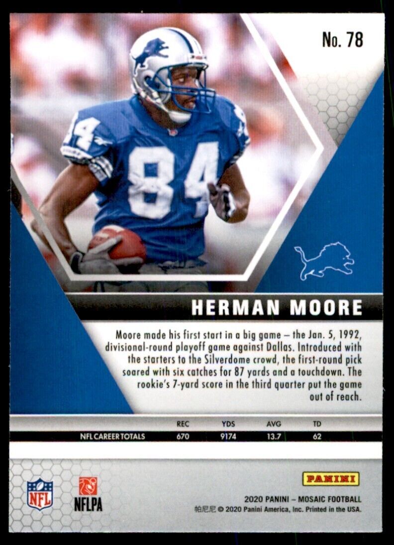 2020 PANINI MOSAIC HERMAN MOORE DETROIT LIONS #78.