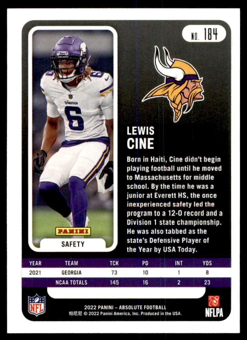 2022 PANINI ABSOLUTE. LEWIS CINE ROOKIE MINNESOTA VIKINGS #184