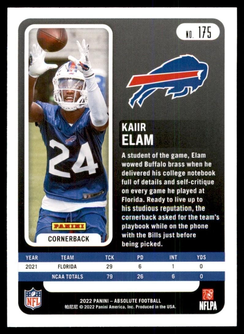2022 PANINI ABSOLUTE. KAIIR ELAM ROOKIE BUFFALO BILLS #175