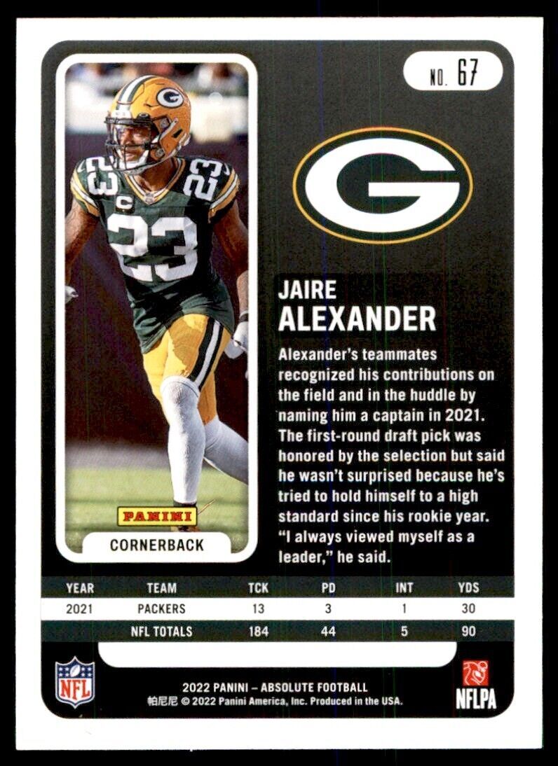 2022 PANINI ABSOLUTE* JAIRE ALEXANDER GREEN BAY PACKERS #UH10