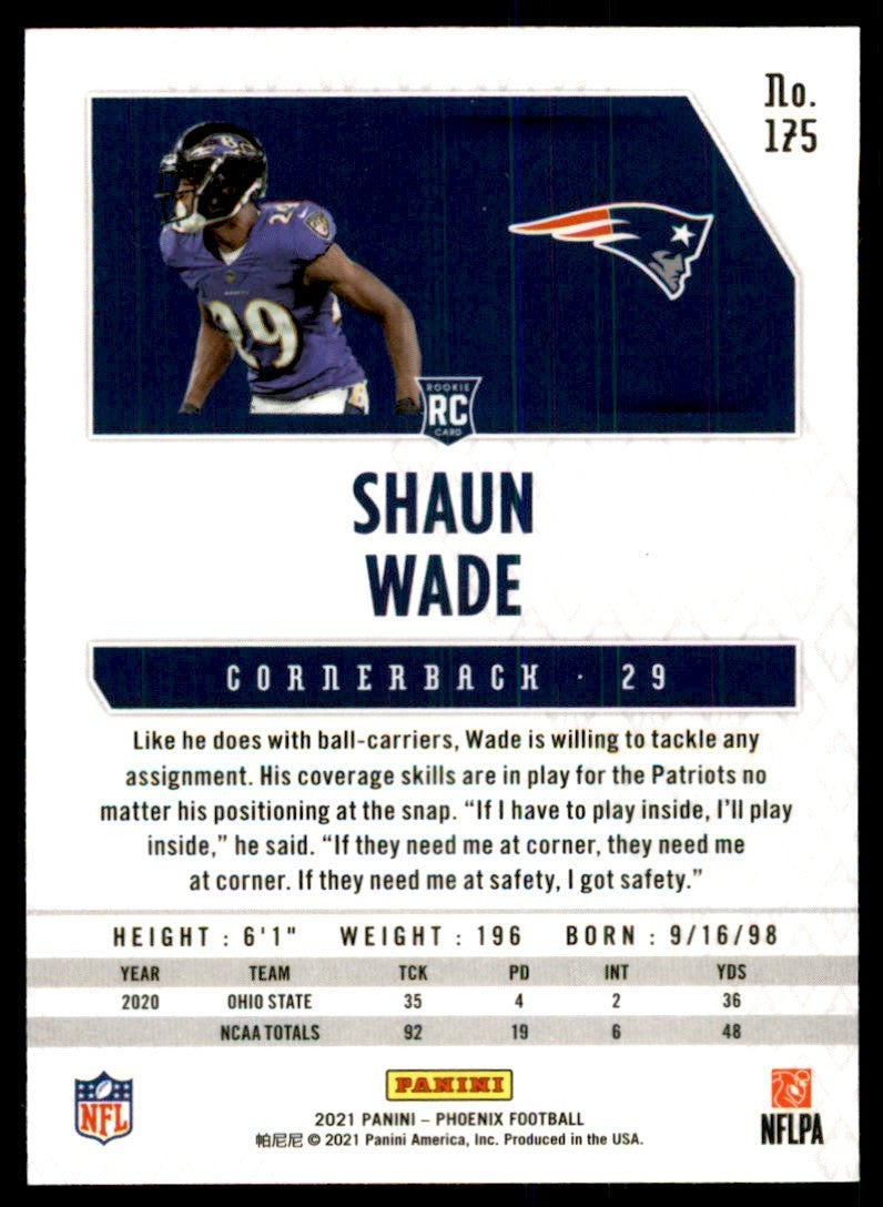 2021 PANINI PHOENIX SHAUN WADE NEW ENGLAND PATRIOTS #175