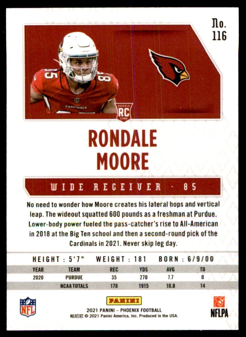2021 PANINI PHOENIX RONDALE MOORE ARIZONA CARDINALS #116