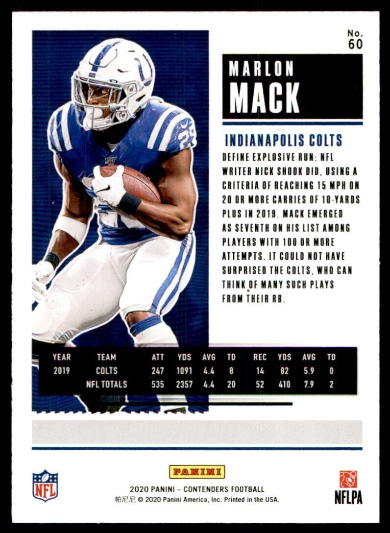 2020 PANINI CONTENDERS MARLON MACK INDIANAPOLIS COLTS #60.